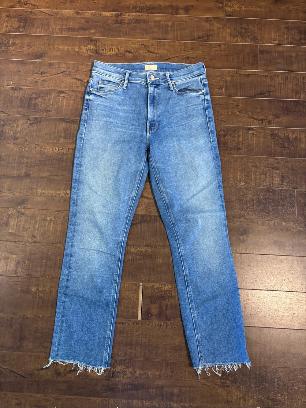 MOTHER Women's Cropped Raw Hem Jeans in Medium Blue
